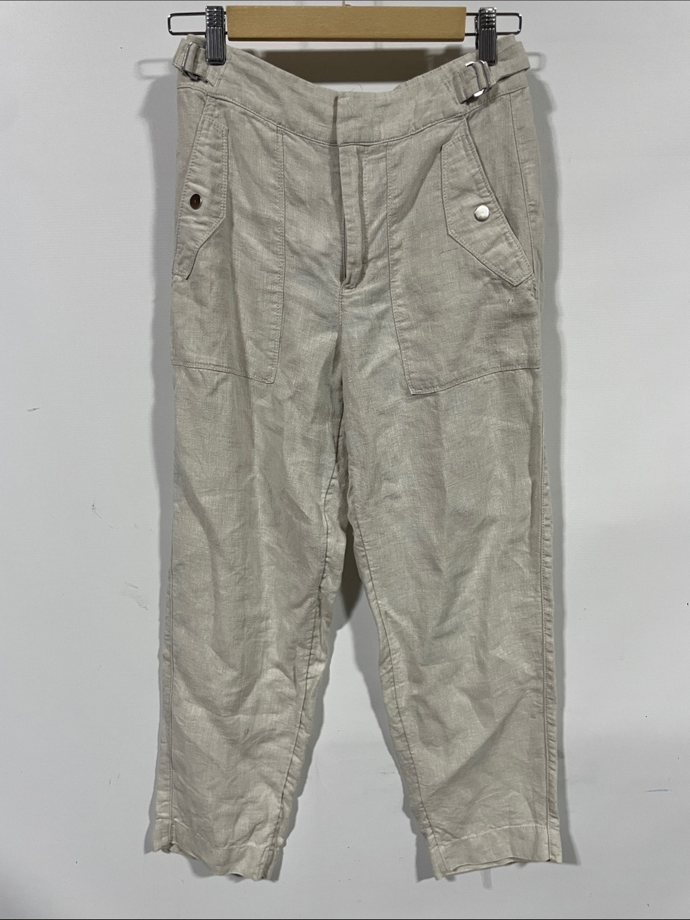 Athleta Light Beige Wide-Leg Linen Blend Pants
